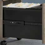 Classeur mobile Noyer Hickory/Gris/Blanc avec 2 tiroirs verrouillables et roulettes doubles