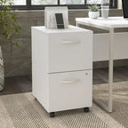 Classeur mobile Noyer Hickory/Gris/Blanc avec 2 tiroirs verrouillables et roulettes doubles
