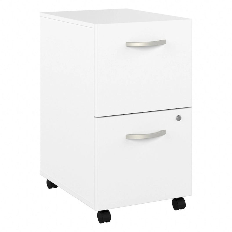 Classeur mobile Noyer Hickory/Gris/Blanc avec 2 tiroirs verrouillables et roulettes doubles