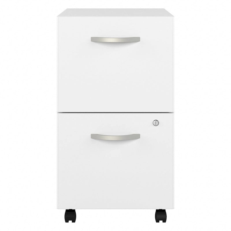 Classeur mobile Noyer Hickory/Gris/Blanc avec 2 tiroirs verrouillables et roulettes doubles