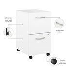 Classeur mobile Noyer Hickory/Gris/Blanc avec 2 tiroirs verrouillables et roulettes doubles