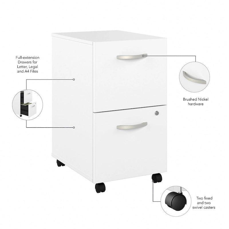 Classeur mobile Noyer Hickory/Gris/Blanc avec 2 tiroirs verrouillables et roulettes doubles