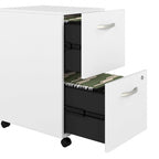 Classeur mobile Noyer Hickory/Gris/Blanc avec 2 tiroirs verrouillables et roulettes doubles