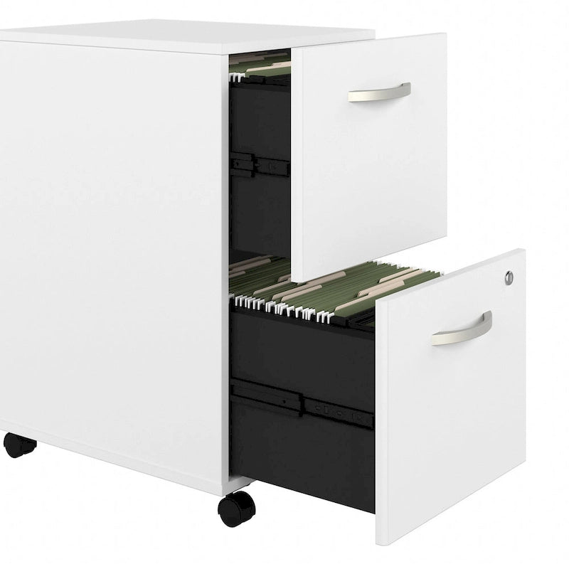 Classeur mobile Noyer Hickory/Gris/Blanc avec 2 tiroirs verrouillables et roulettes doubles