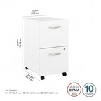 Classeur mobile Noyer Hickory/Gris/Blanc avec 2 tiroirs verrouillables et roulettes doubles