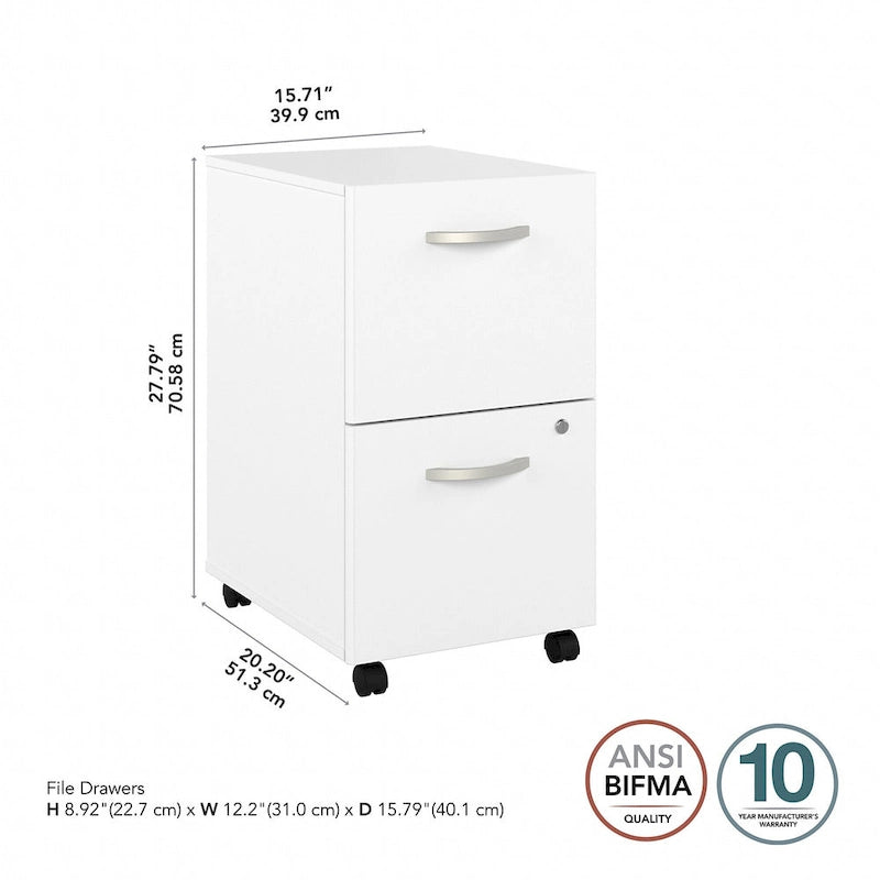 Classeur mobile Noyer Hickory/Gris/Blanc avec 2 tiroirs verrouillables et roulettes doubles
