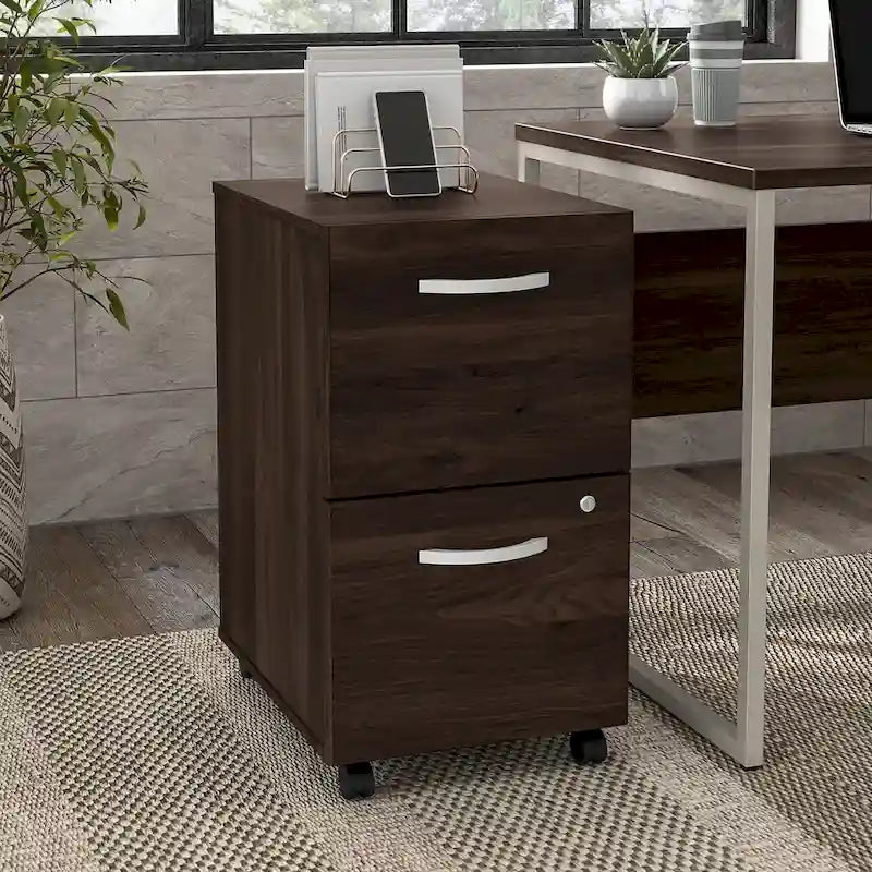 Classeur mobile Noyer Hickory/Gris/Blanc avec 2 tiroirs verrouillables et roulettes doubles