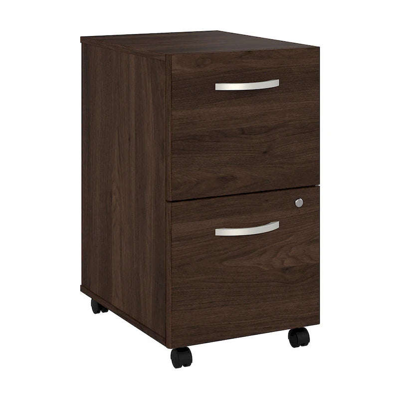 Classeur mobile Noyer Hickory/Gris/Blanc avec 2 tiroirs verrouillables et roulettes doubles