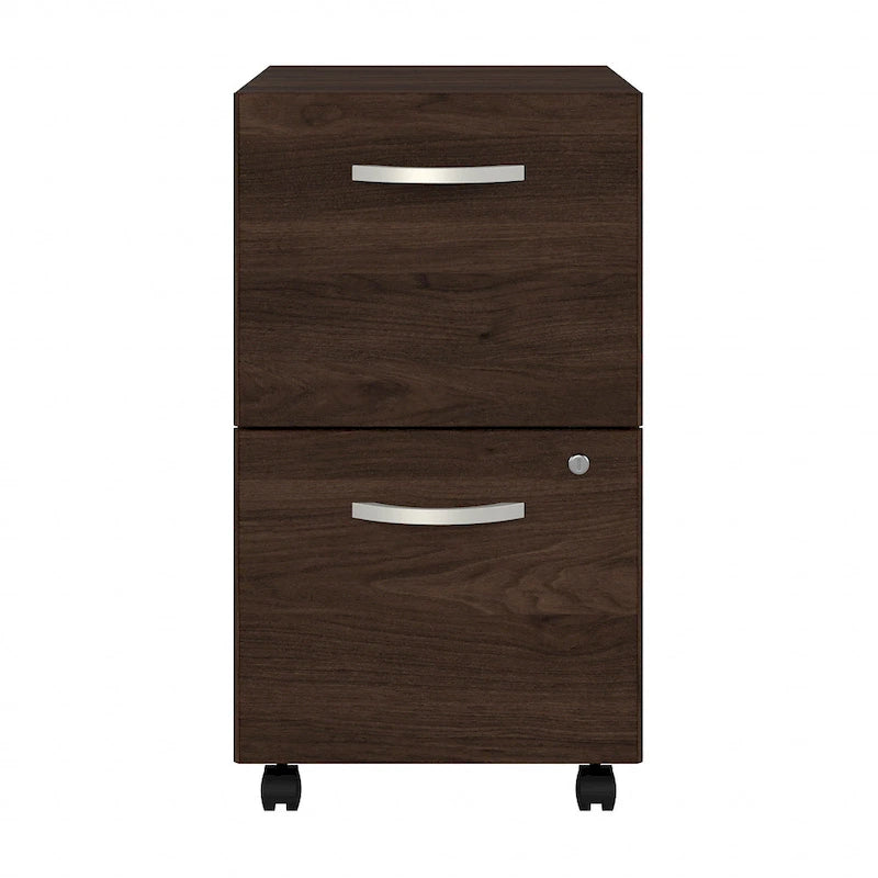 Classeur mobile Noyer Hickory/Gris/Blanc avec 2 tiroirs verrouillables et roulettes doubles