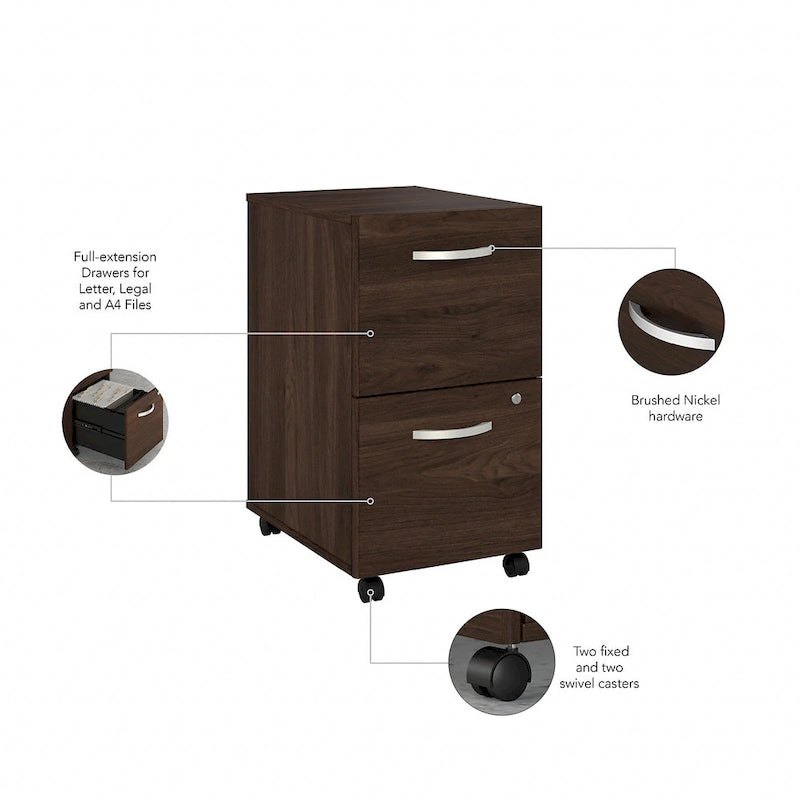 Classeur mobile Noyer Hickory/Gris/Blanc avec 2 tiroirs verrouillables et roulettes doubles
