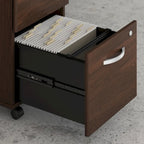 Classeur mobile Noyer Hickory/Gris/Blanc avec 2 tiroirs verrouillables et roulettes doubles