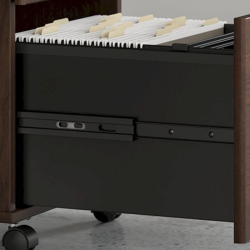 Classeur mobile Noyer Hickory/Gris/Blanc avec 2 tiroirs verrouillables et roulettes doubles