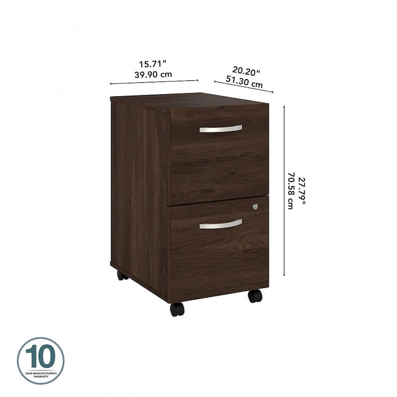 Classeur mobile Noyer Hickory/Gris/Blanc avec 2 tiroirs verrouillables et roulettes doubles
