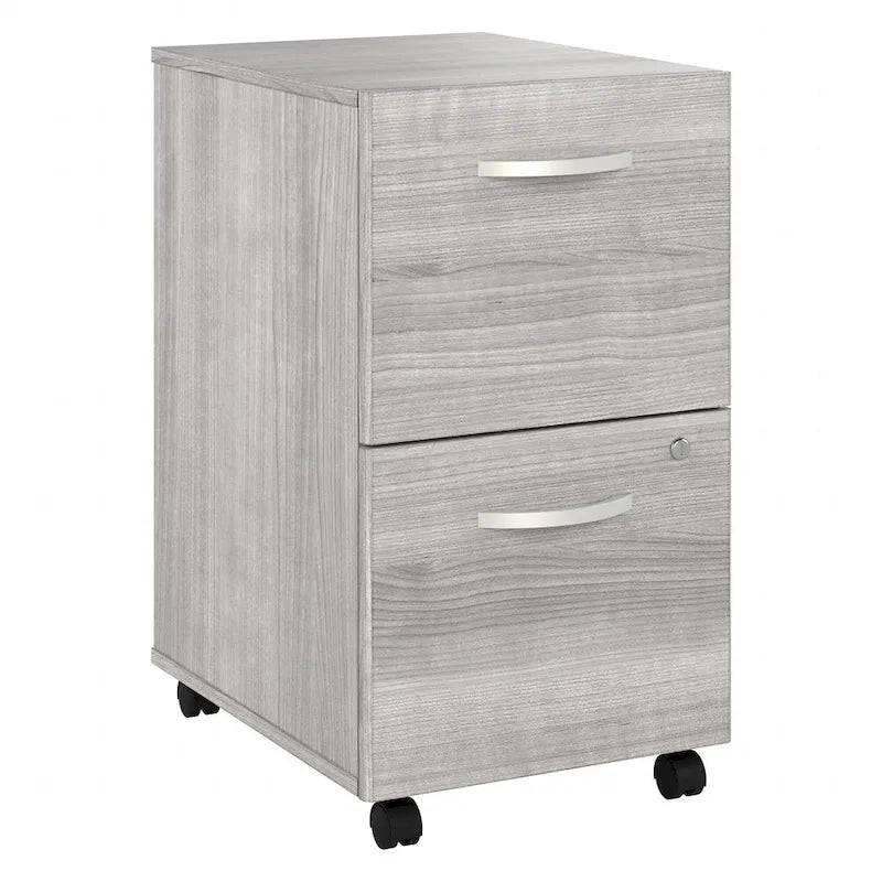 Classeur mobile Noyer Hickory/Gris/Blanc avec 2 tiroirs verrouillables et roulettes doubles