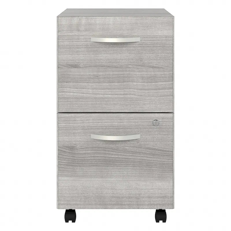Classeur mobile Noyer Hickory/Gris/Blanc avec 2 tiroirs verrouillables et roulettes doubles