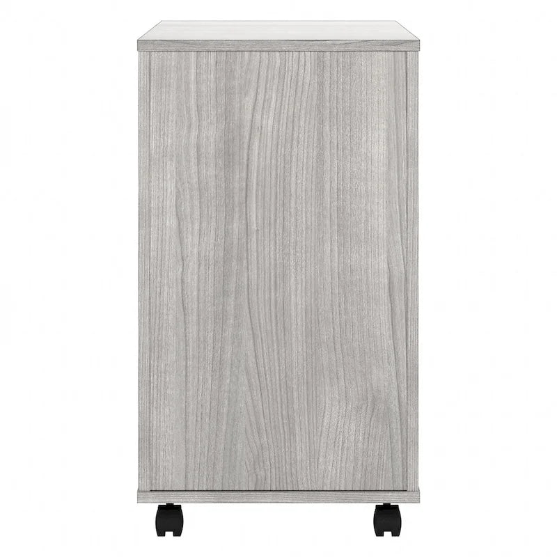 Classeur mobile Noyer Hickory/Gris/Blanc avec 2 tiroirs verrouillables et roulettes doubles