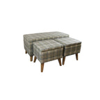 Poufs de rangement à pieds en bois, motif écossais beige/gris/bleu/marron, ensemble de 3 pièces