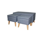 Poufs de rangement à pieds en bois, motif écossais beige/gris/bleu/marron, ensemble de 3 pièces
