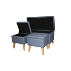 Poufs de rangement à pieds en bois, motif écossais beige/gris/bleu/marron, ensemble de 3 pièces
