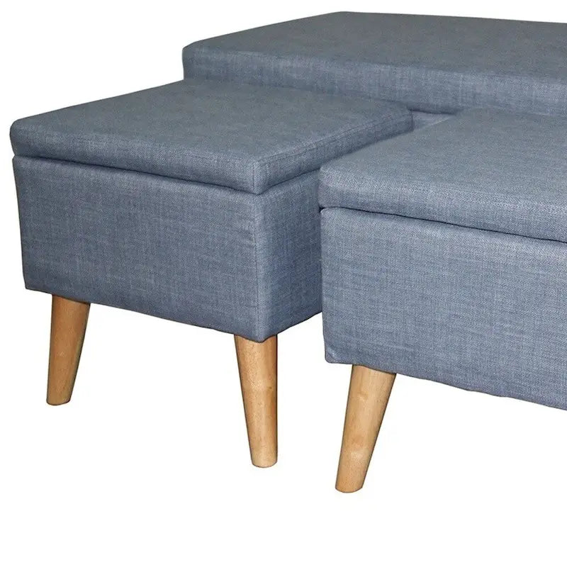 Poufs de rangement à pieds en bois, motif écossais beige/gris/bleu/marron, ensemble de 3 pièces