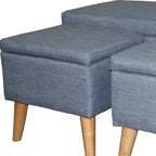 Poufs de rangement à pieds en bois, motif écossais beige/gris/bleu/marron, ensemble de 3 pièces
