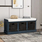Banc de rangement Blanc délavé/Blanc/Espresso/Marine avec 3 paniers en rotin