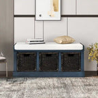 Banc de rangement Blanc délavé/Blanc/Espresso/Marine avec 3 paniers en rotin