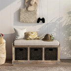 Banc de rangement Blanc délavé/Blanc/Espresso/Marine avec 3 paniers en rotin