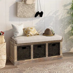 Banc de rangement Blanc délavé/Blanc/Espresso/Marine avec 3 paniers en rotin