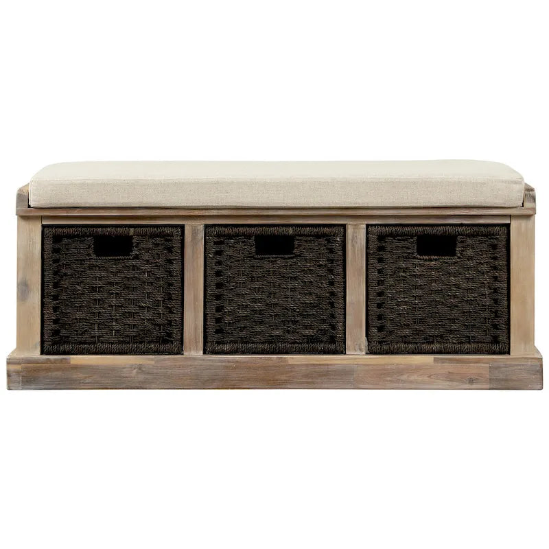 Banc de rangement Blanc délavé/Blanc/Espresso/Marine avec 3 paniers en rotin