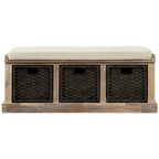 Banc de rangement Blanc délavé/Blanc/Espresso/Marine avec 3 paniers en rotin
