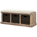 Banc de rangement Blanc délavé/Blanc/Espresso/Marine avec 3 paniers en rotin