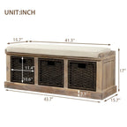 Banc de rangement Blanc délavé/Blanc/Espresso/Marine avec 3 paniers en rotin