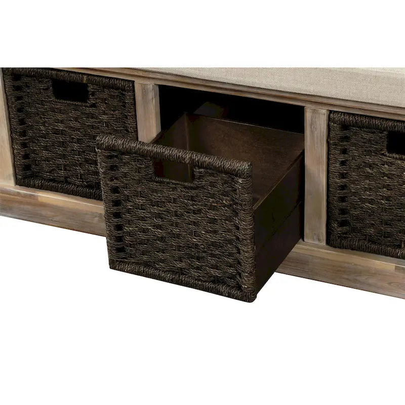 Banc de rangement Blanc délavé/Blanc/Espresso/Marine avec 3 paniers en rotin