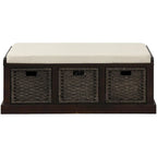 Banc de rangement Blanc délavé/Blanc/Espresso/Marine avec 3 paniers en rotin