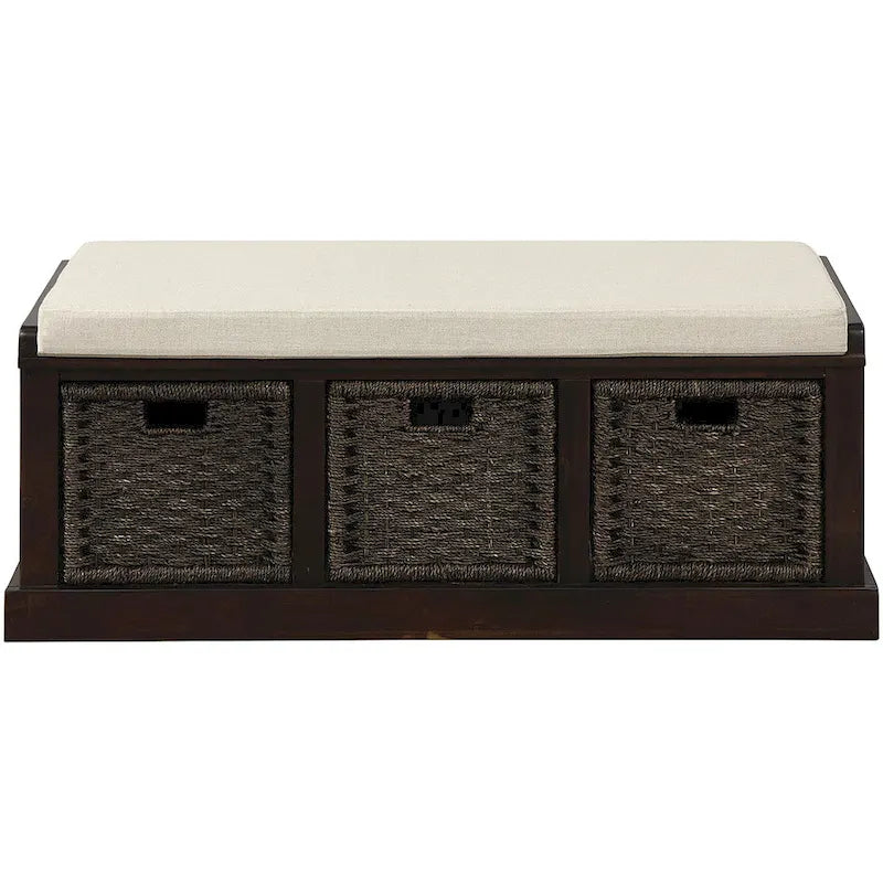Banc de rangement Blanc délavé/Blanc/Espresso/Marine avec 3 paniers en rotin