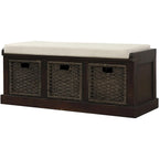 Banc de rangement Blanc délavé/Blanc/Espresso/Marine avec 3 paniers en rotin