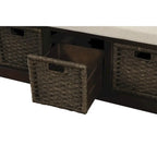 Banc de rangement Blanc délavé/Blanc/Espresso/Marine avec 3 paniers en rotin