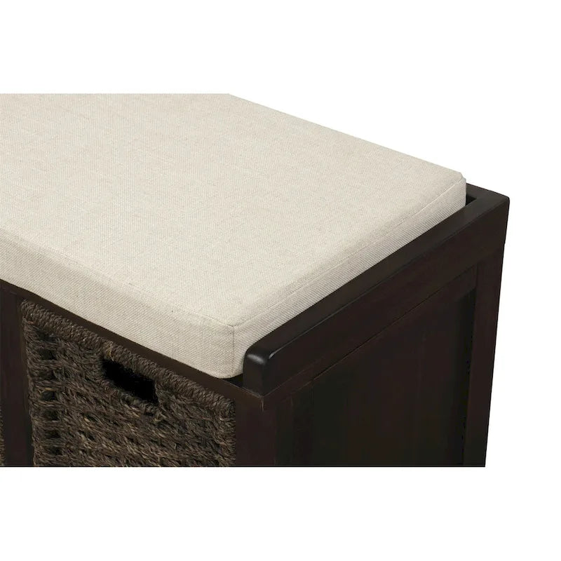 Banc de rangement Blanc délavé/Blanc/Espresso/Marine avec 3 paniers en rotin