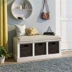 Banc de rangement Blanc délavé/Blanc/Espresso/Marine avec 3 paniers en rotin