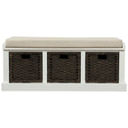 Banc de rangement Blanc délavé/Blanc/Espresso/Marine avec 3 paniers en rotin