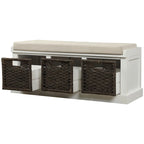 Banc de rangement Blanc délavé/Blanc/Espresso/Marine avec 3 paniers en rotin