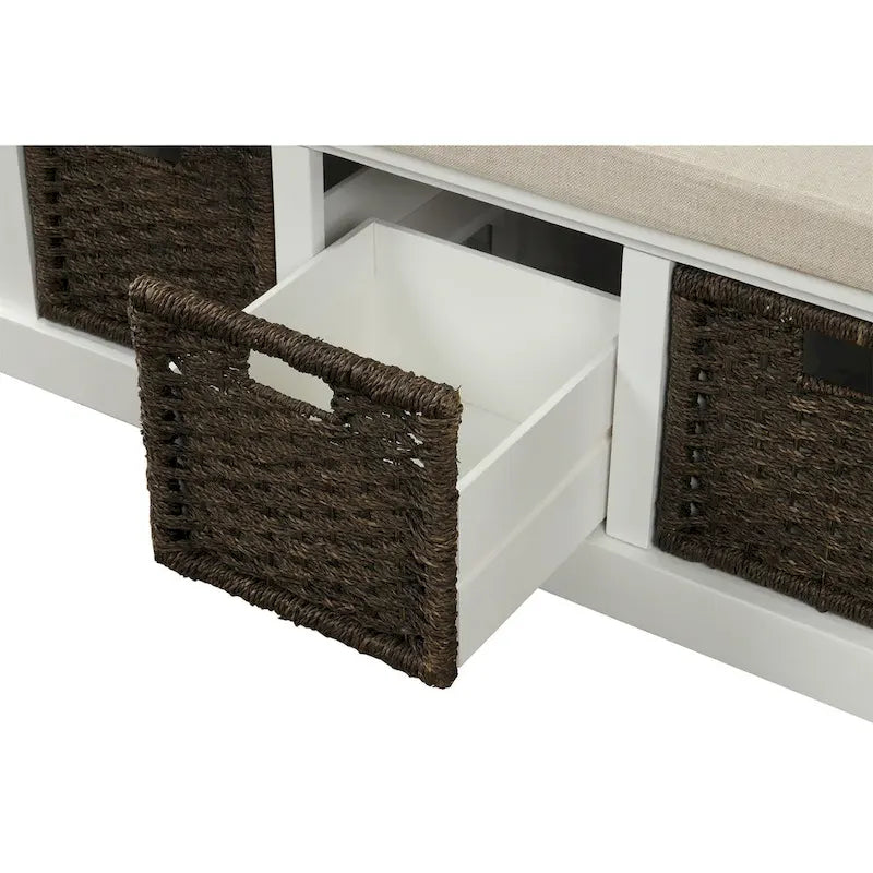 Banc de rangement Blanc délavé/Blanc/Espresso/Marine avec 3 paniers en rotin