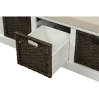 Banc de rangement Blanc délavé/Blanc/Espresso/Marine avec 3 paniers en rotin