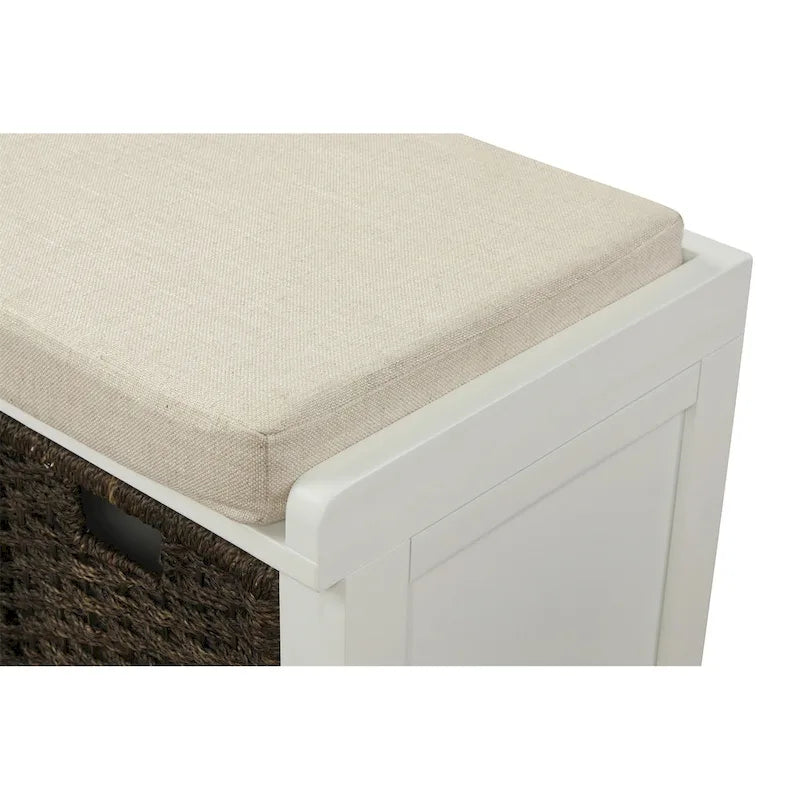 Banc de rangement Blanc délavé/Blanc/Espresso/Marine avec 3 paniers en rotin