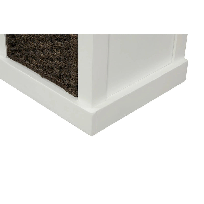 Banc de rangement Blanc délavé/Blanc/Espresso/Marine avec 3 paniers en rotin