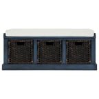 Banc de rangement Blanc délavé/Blanc/Espresso/Marine avec 3 paniers en rotin
