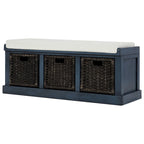 Banc de rangement Blanc délavé/Blanc/Espresso/Marine avec 3 paniers en rotin