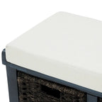 Banc de rangement Blanc délavé/Blanc/Espresso/Marine avec 3 paniers en rotin
