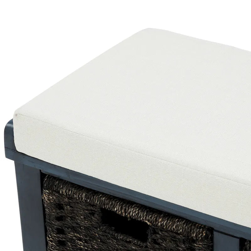 Banc de rangement Blanc délavé/Blanc/Espresso/Marine avec 3 paniers en rotin